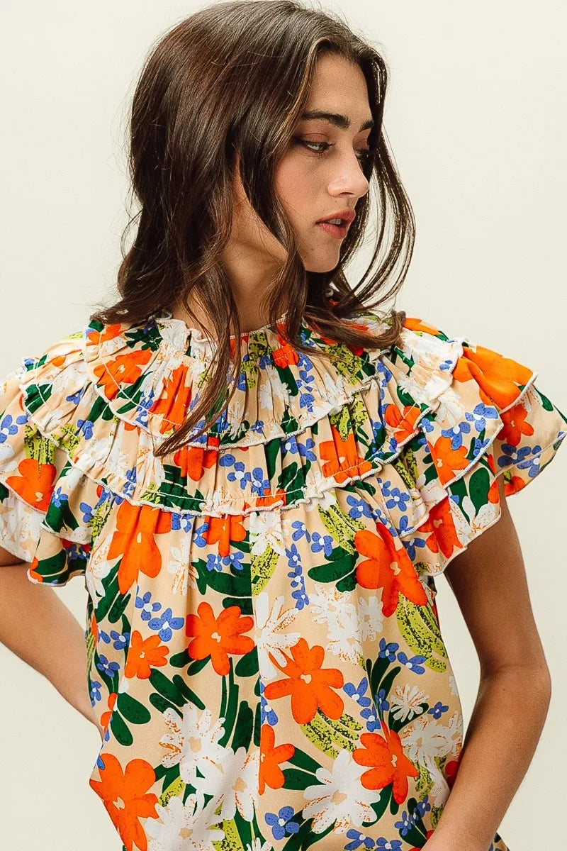 BiBi Multi Color Floral Print Woven Top Trendsi