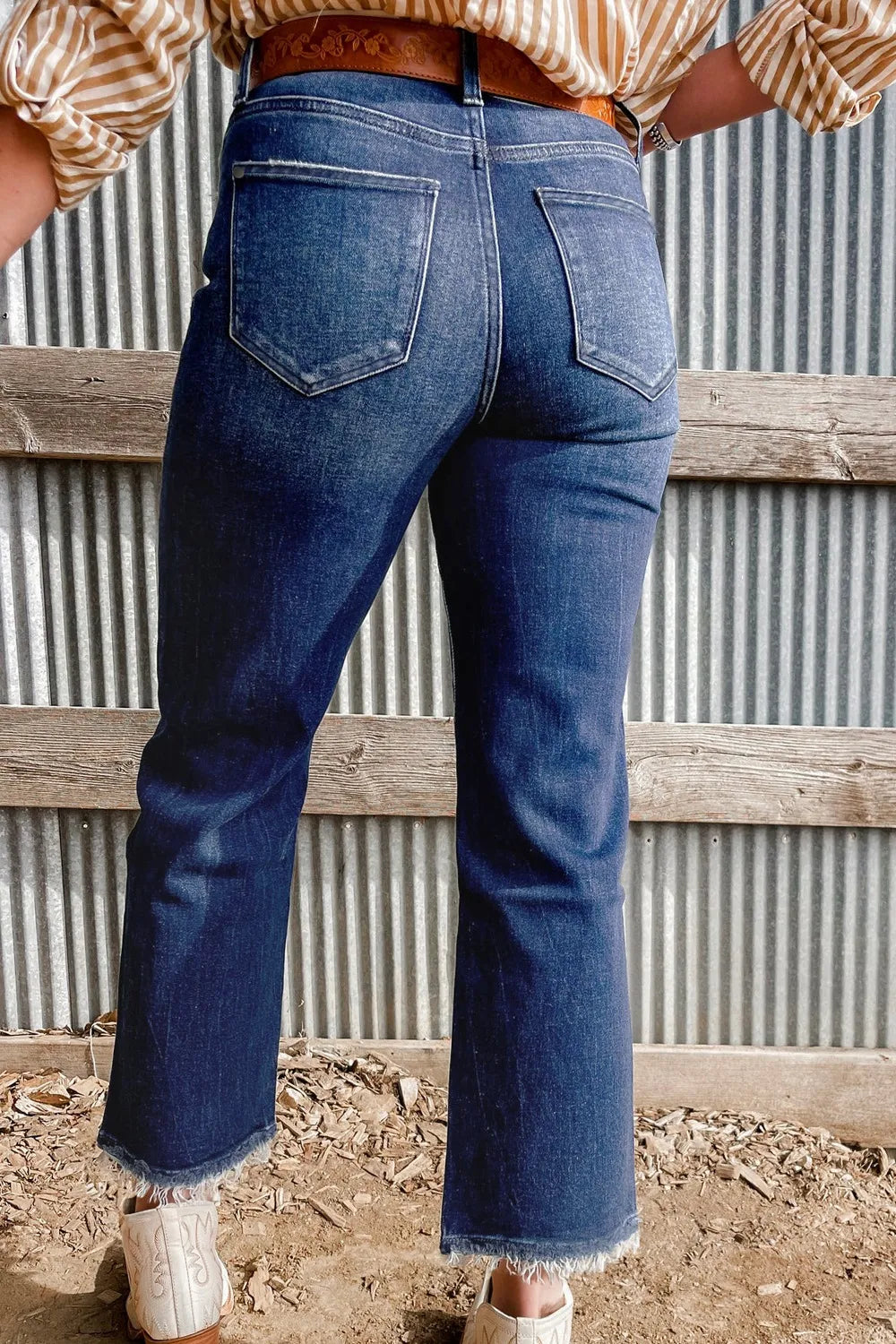 Mineral Wash Raw Hem High Waist Flared Jeans DAME BOHEME