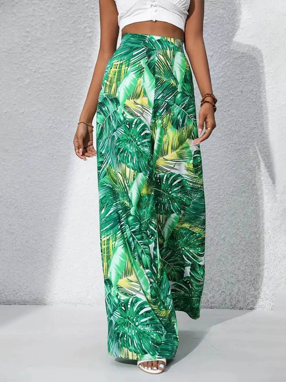 Tropical Print High Waist Wide Leg Pants Trendsi