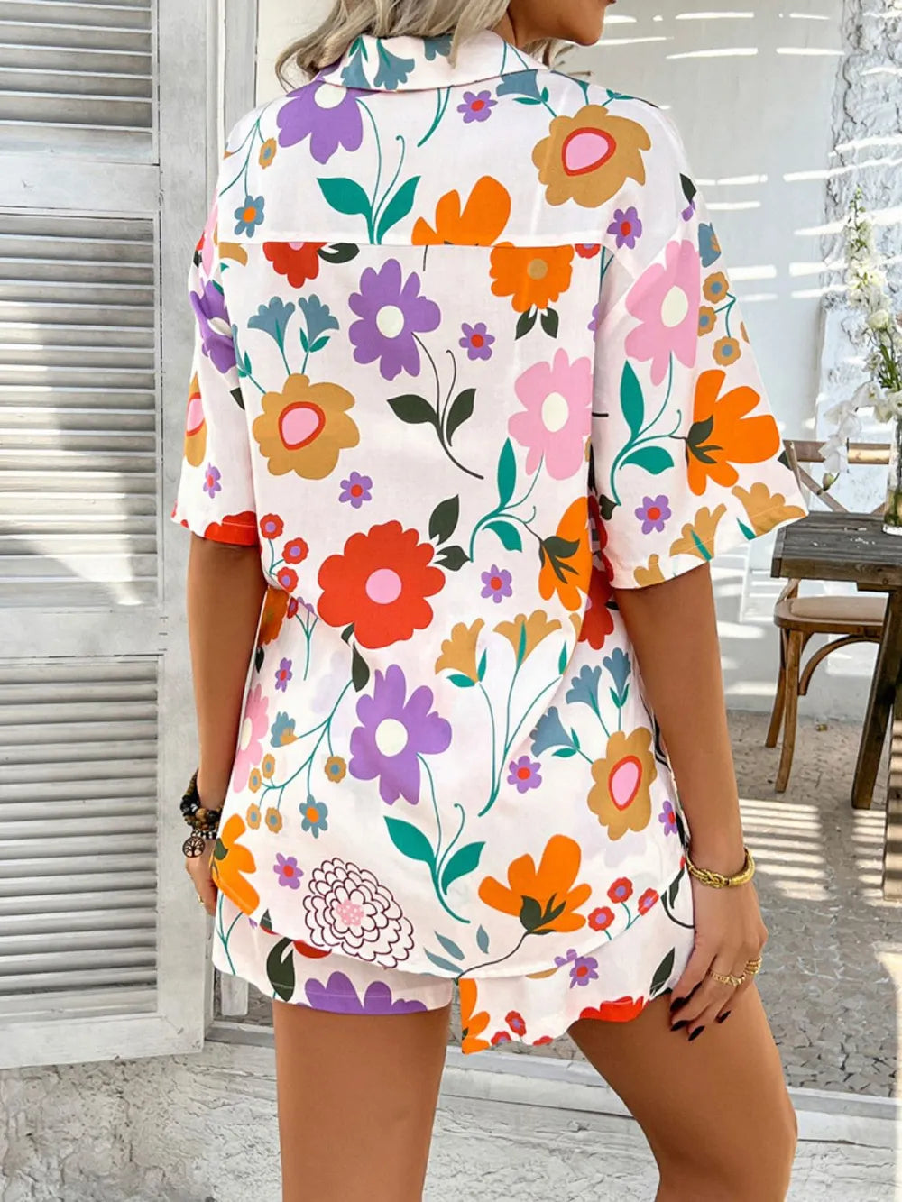 Devine Tropical Print Button-Down Shirt and Shorts Set Trendsi