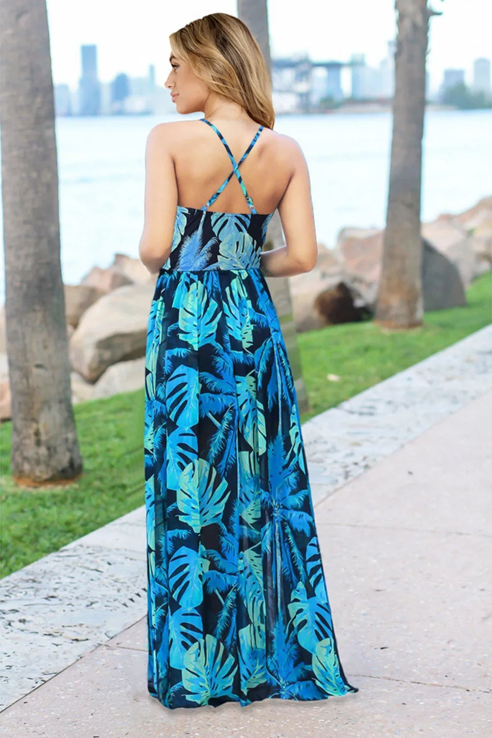 Crisscross Printed Surplice Cami Maxi Dress Trendsi