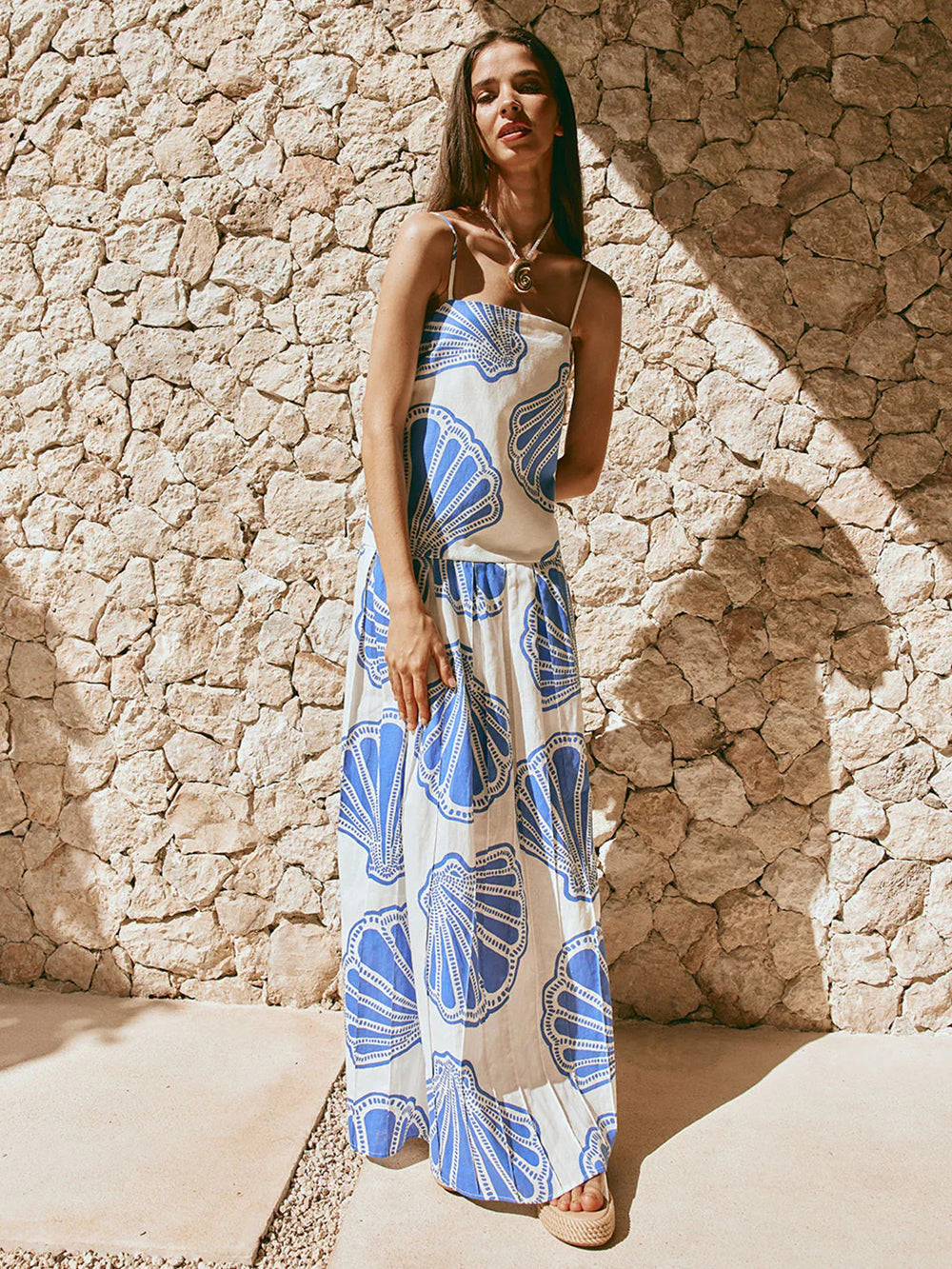 Seashell Print Maxi Cami Dress Plus Size Trendsi