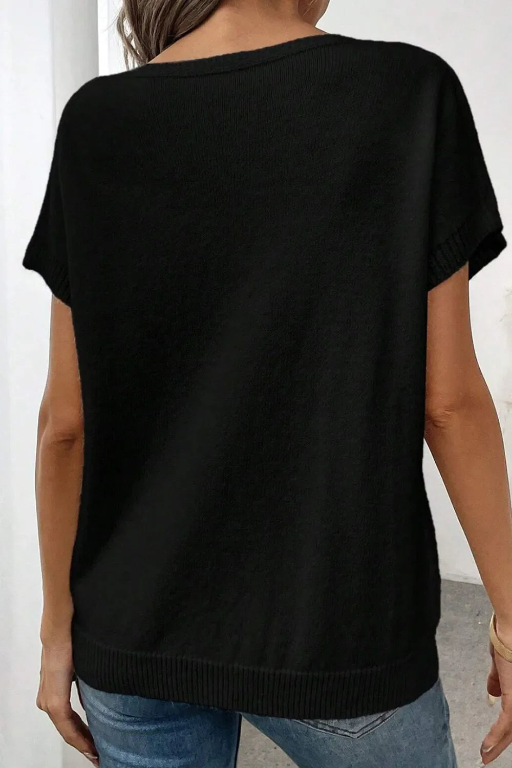 Bow Pattern Knit Short Sleeve Sweater DAME BOHEME