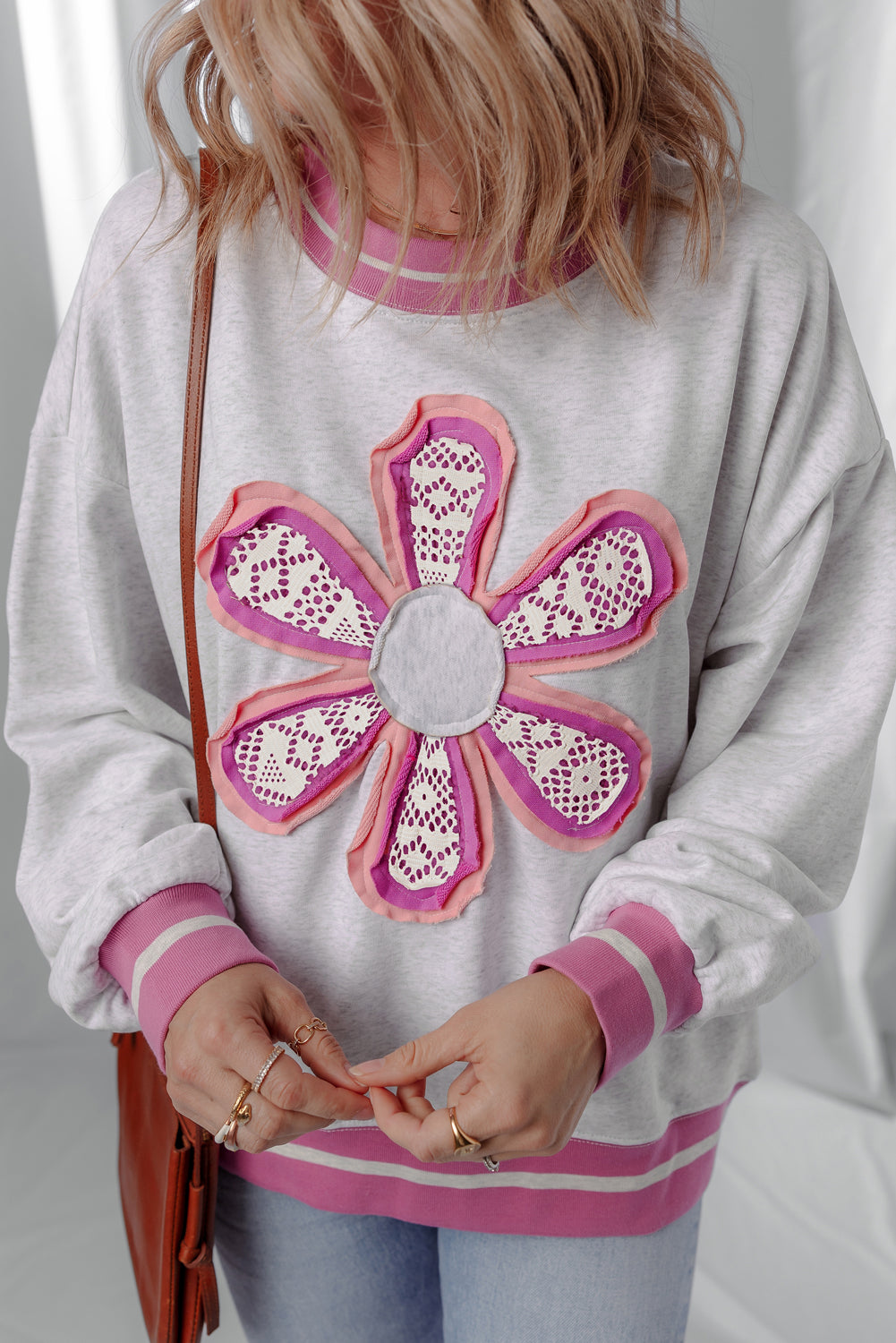 Caroline Flower Crew Neck Sweatshirt DAME BOHEME