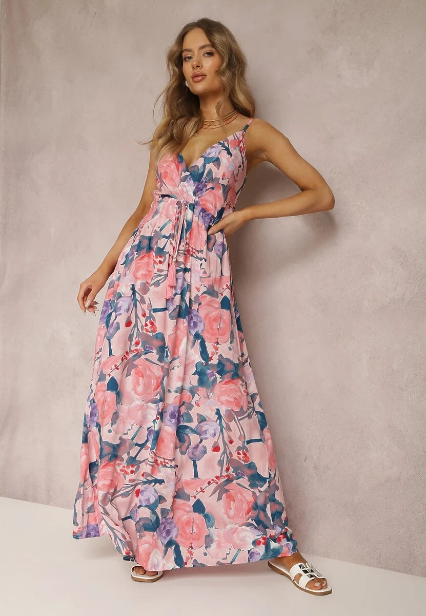 Floral Print Surplice Spaghetti Strap Maxi Dress Trendsi