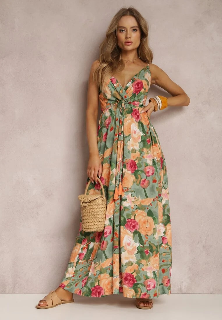 Floral Print Surplice Spaghetti Strap Maxi Dress Trendsi