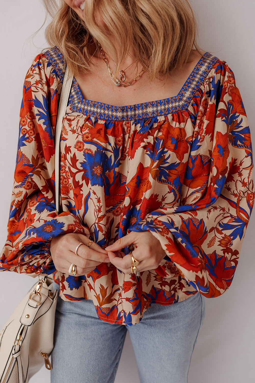 Adeline Floral Print Square Neck Backless Loose Fit Blouse DAME BOHEME