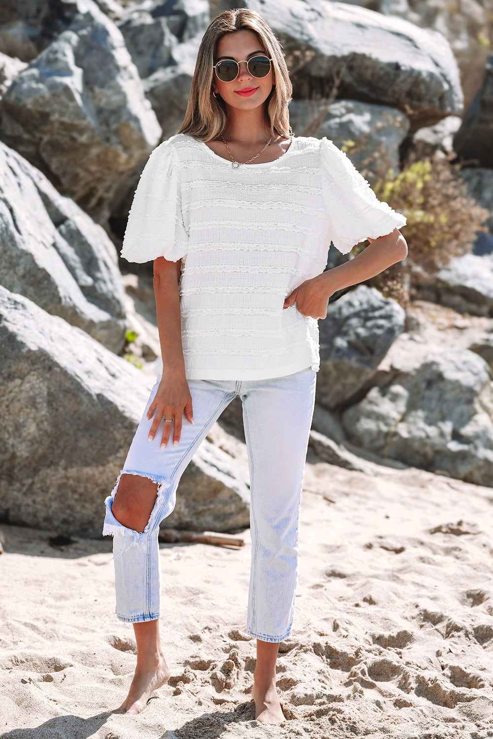 Luella Frilled Lace Trim Bubble Sleeve BlouseĀ DAME BOHEME