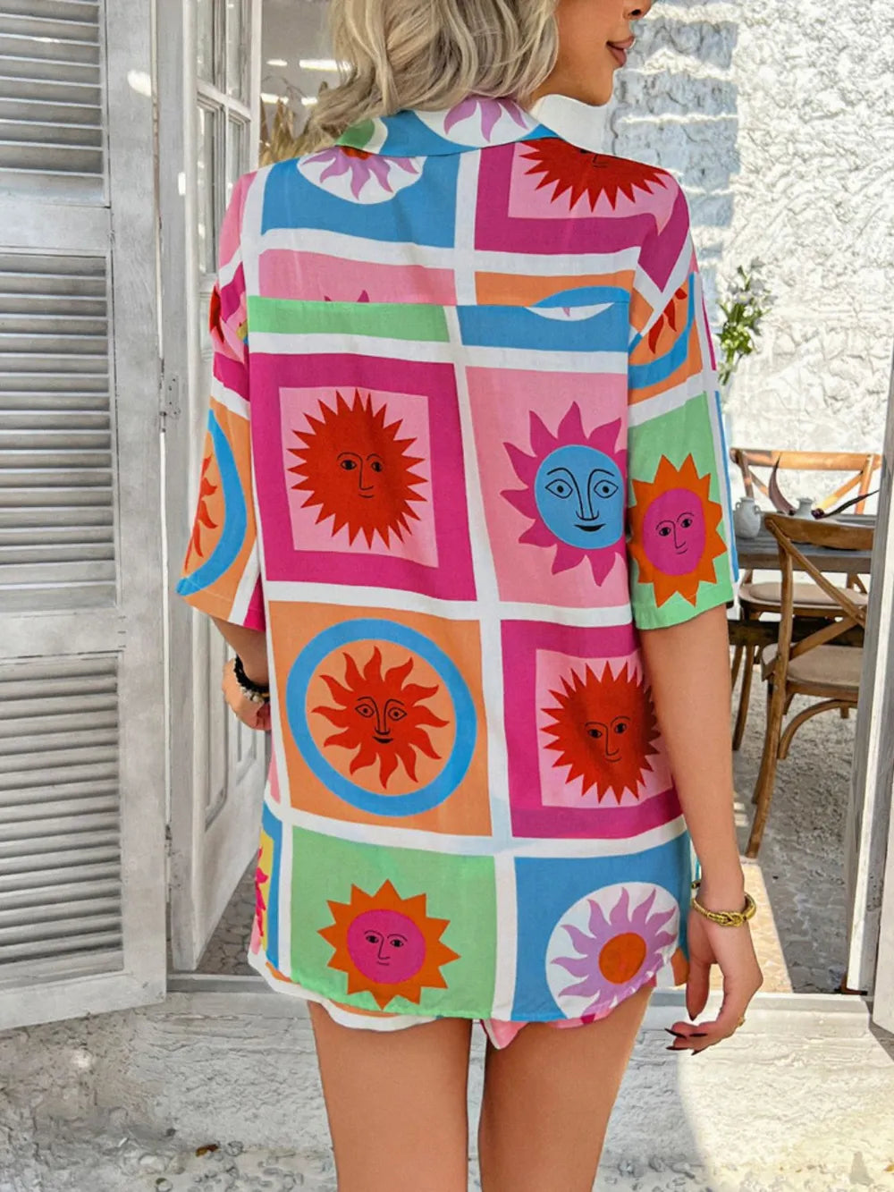 Devine Tropical Print Button-Down Shirt and Shorts Set Trendsi