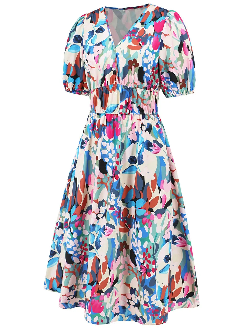 Ruched Roses Surplice Short Sleeve Dress Trendsi