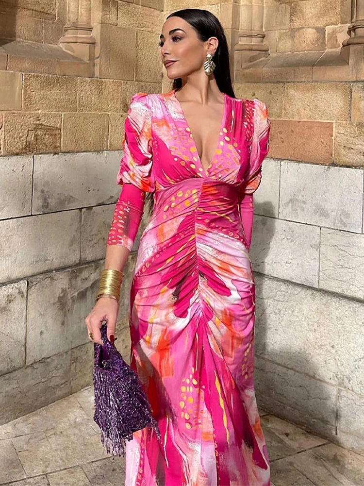 Ruched Front V-Neck Elegant Maxi Dress Plus Size Trendsi