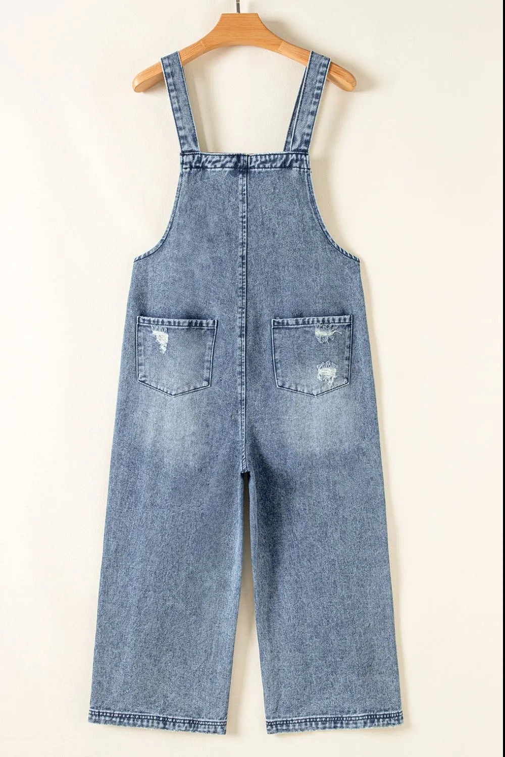 Distressed Bib Pocket Wide Leg Denim Overalls DAME BOHEME