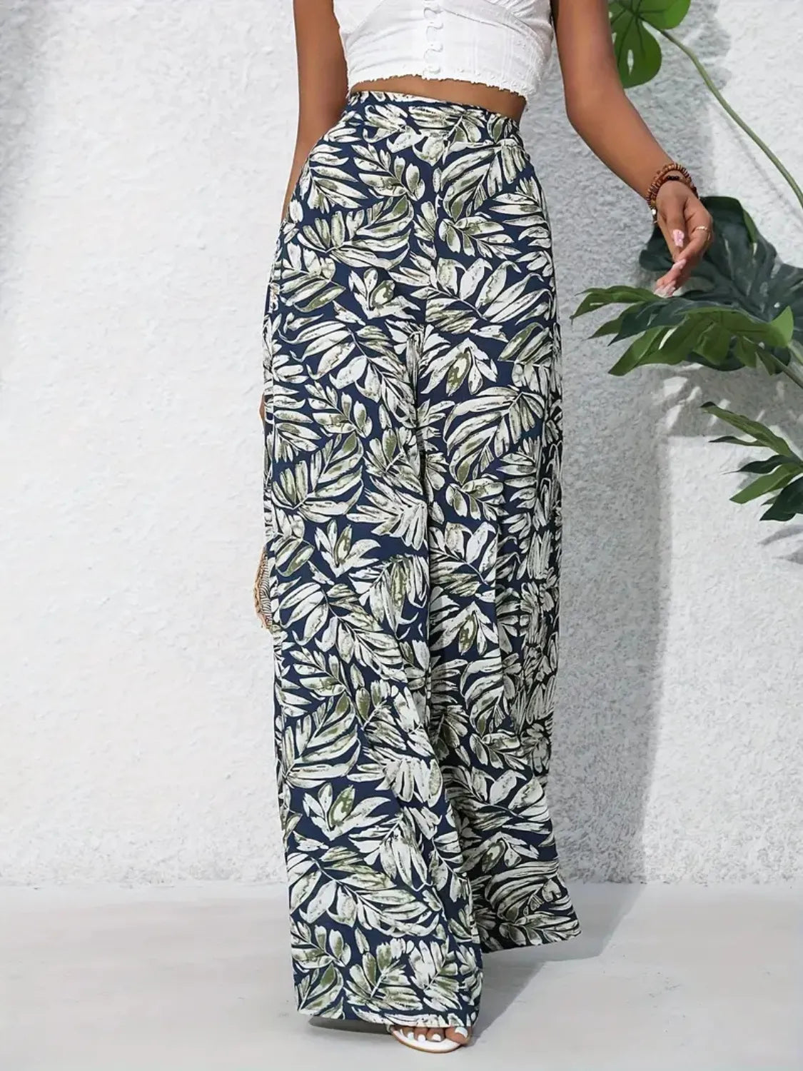 Tropical Print High Waist Wide Leg Pants Trendsi