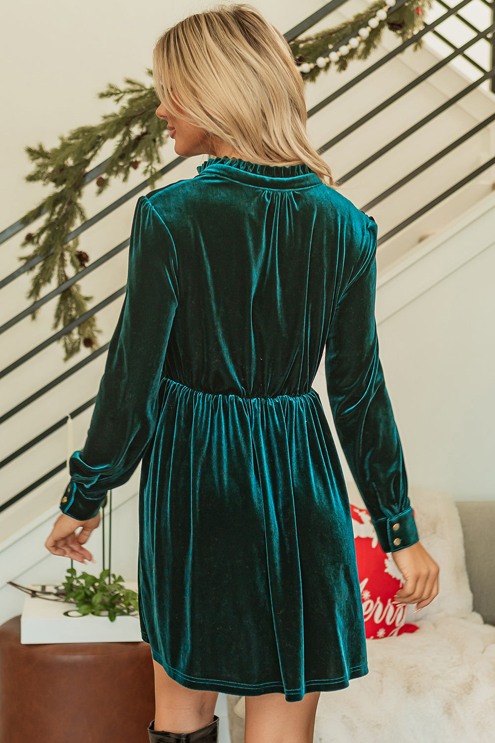 Wrenley Velvet Buttoned Ruffled Mini DressΒ DAME BOHEME