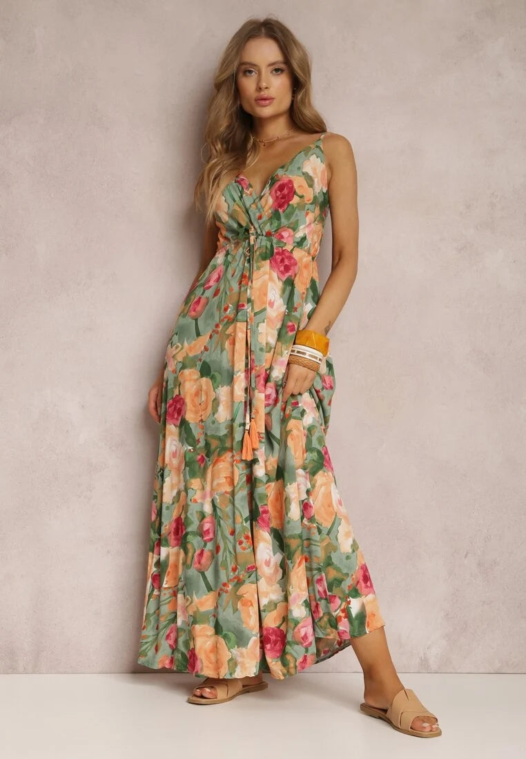 Floral Print Surplice Spaghetti Strap Maxi Dress Trendsi