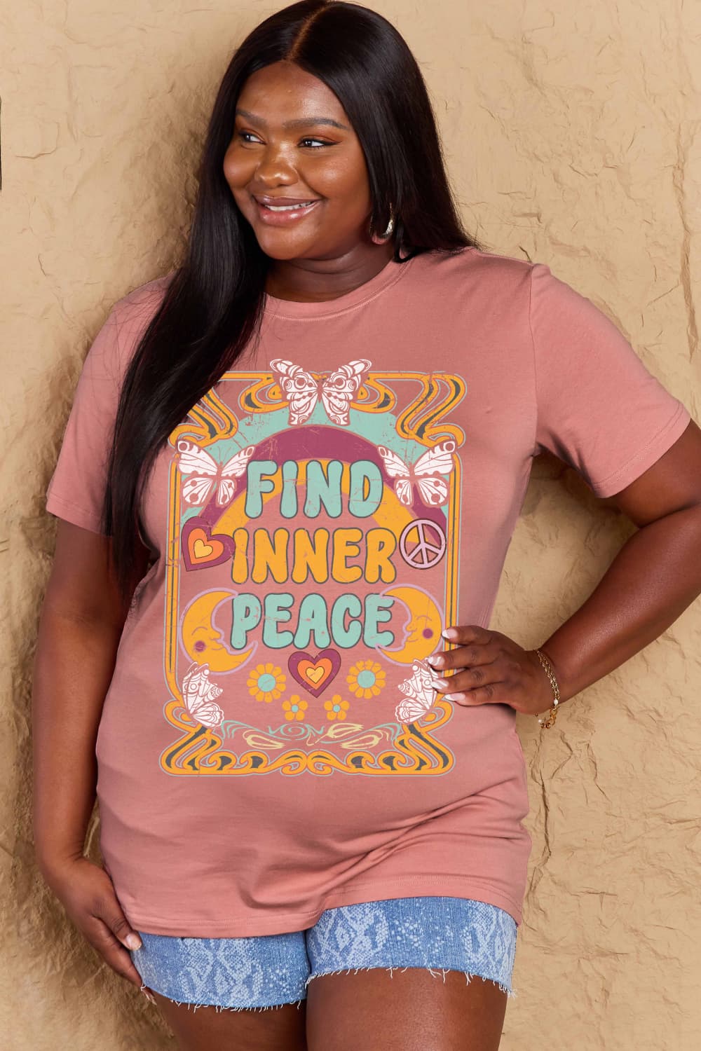 Simply Love Full Size FIND INNER PEACE Graphic Cotton T-Shirt DAME BOHEME