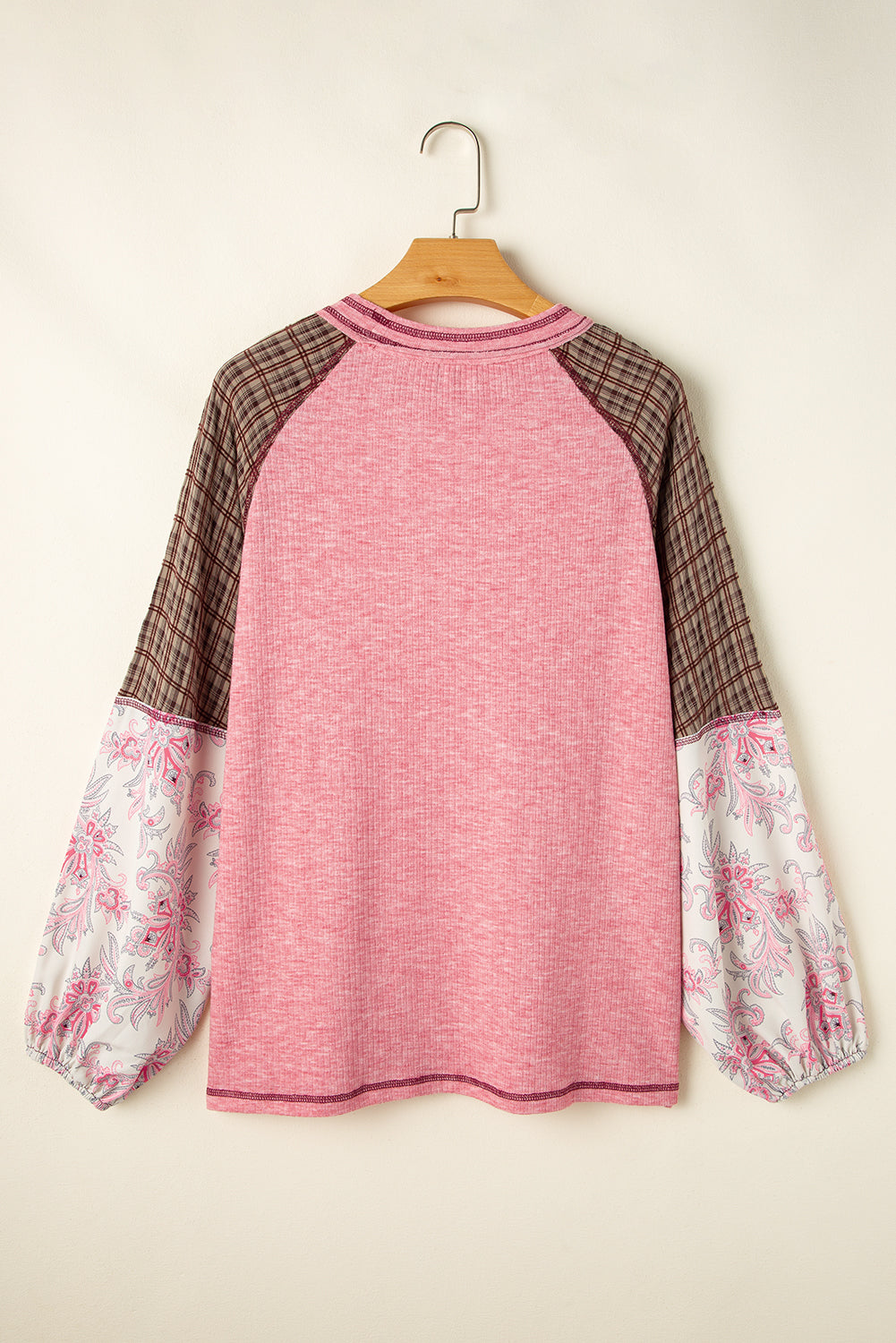 Elena Raglan Sleeve Ribbed Knit Patchwork BlouseĀ DAME BOHEME