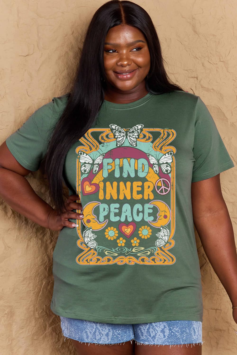 Simply Love Full Size FIND INNER PEACE Graphic Cotton T-Shirt DAME BOHEME
