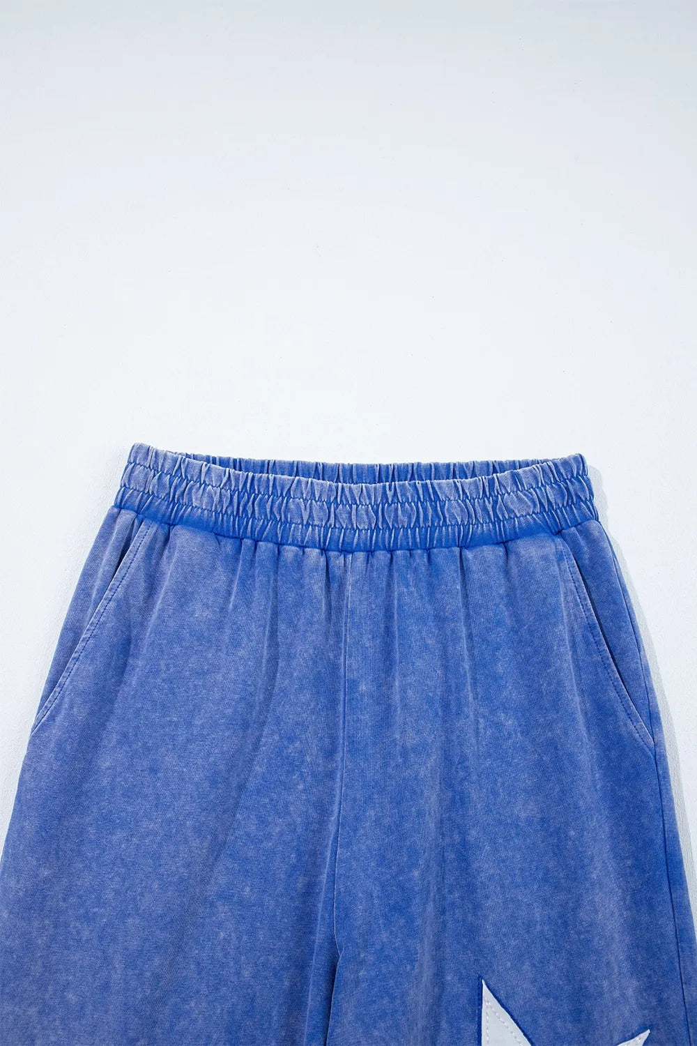Acid Wash Star Patched Rolled Trim Top and Pants Set DAME BOHEME