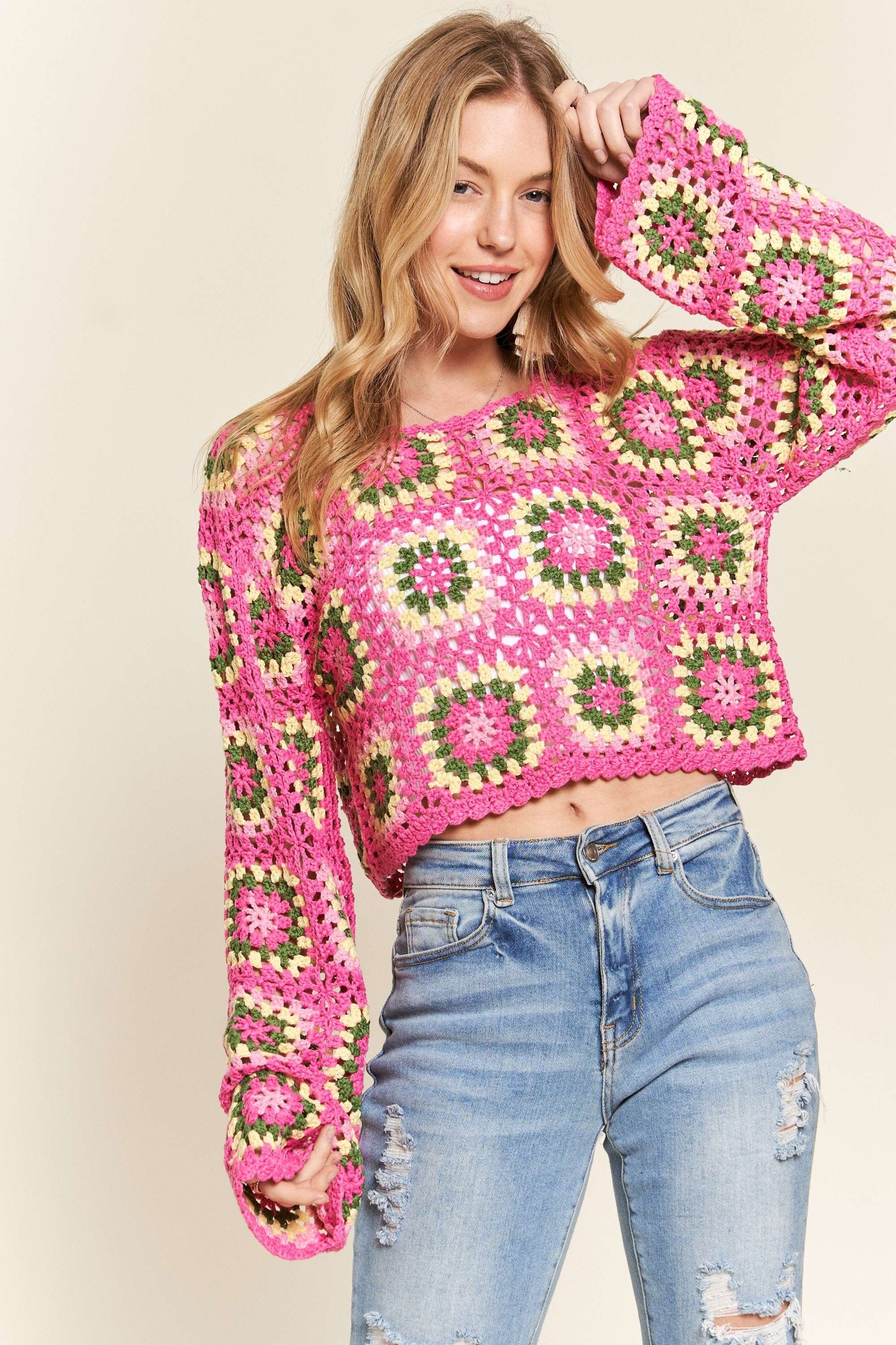 ADORA Multicolor Crochet Crop Top