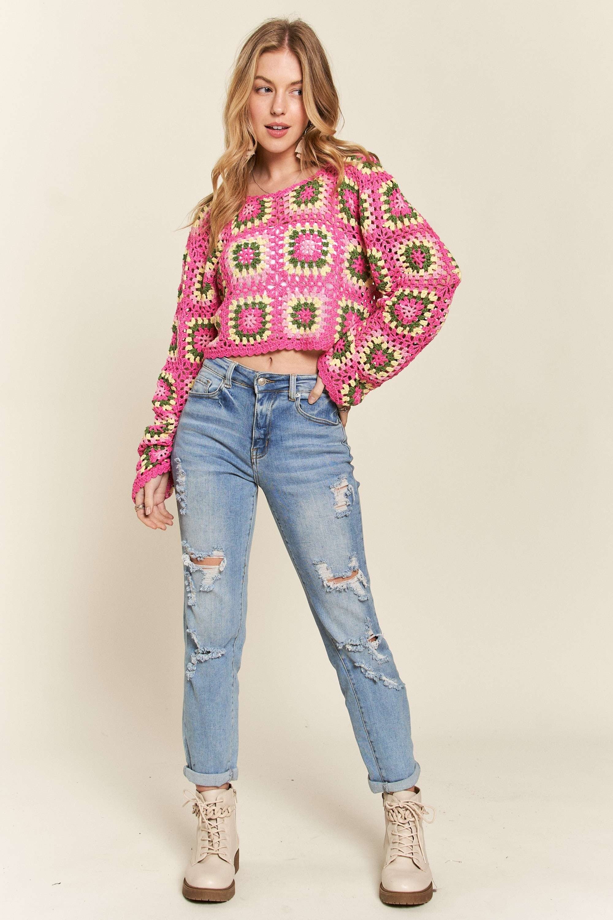 ADORA Multicolor Crochet Crop Top