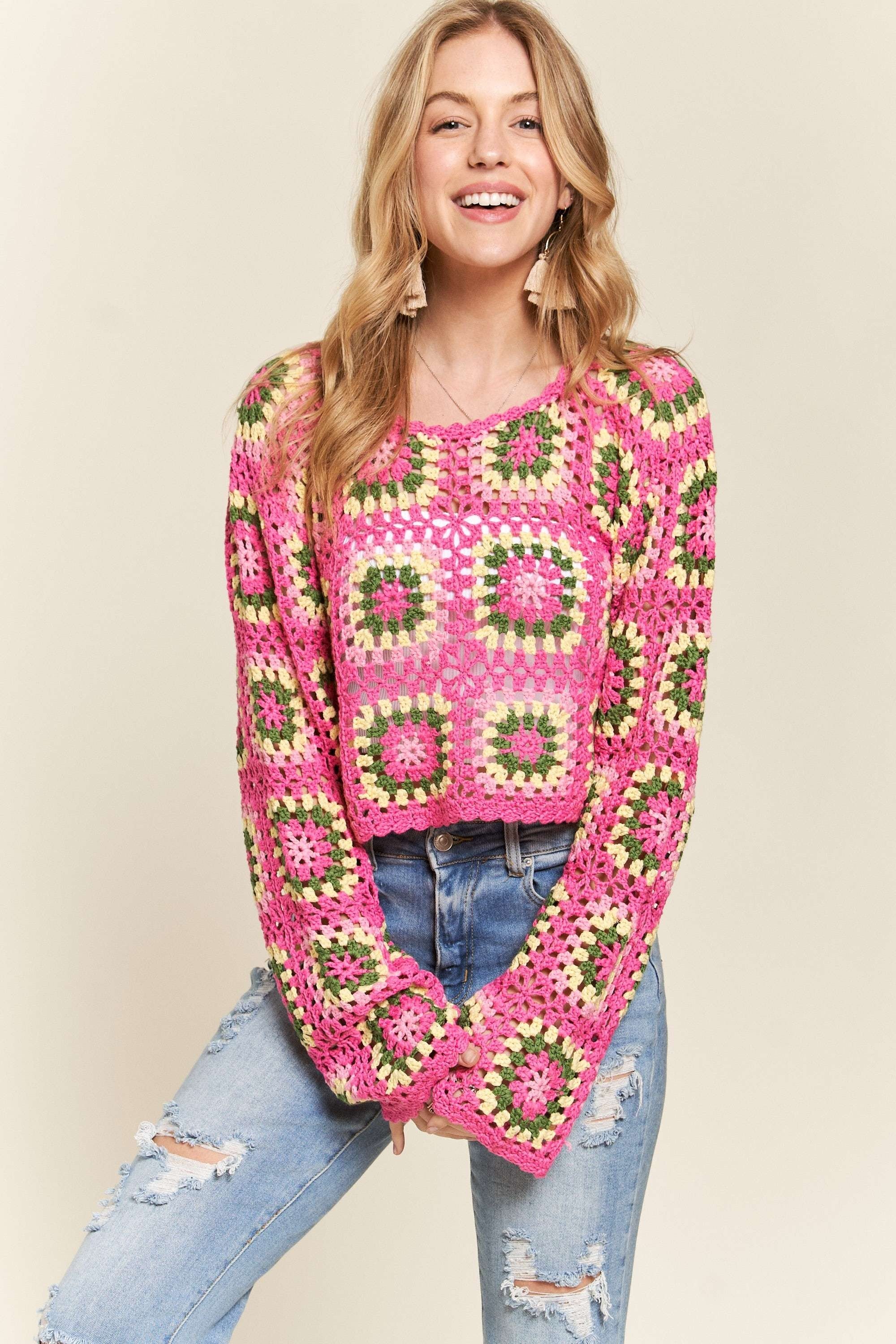 ADORA Multicolor Crochet Crop Top