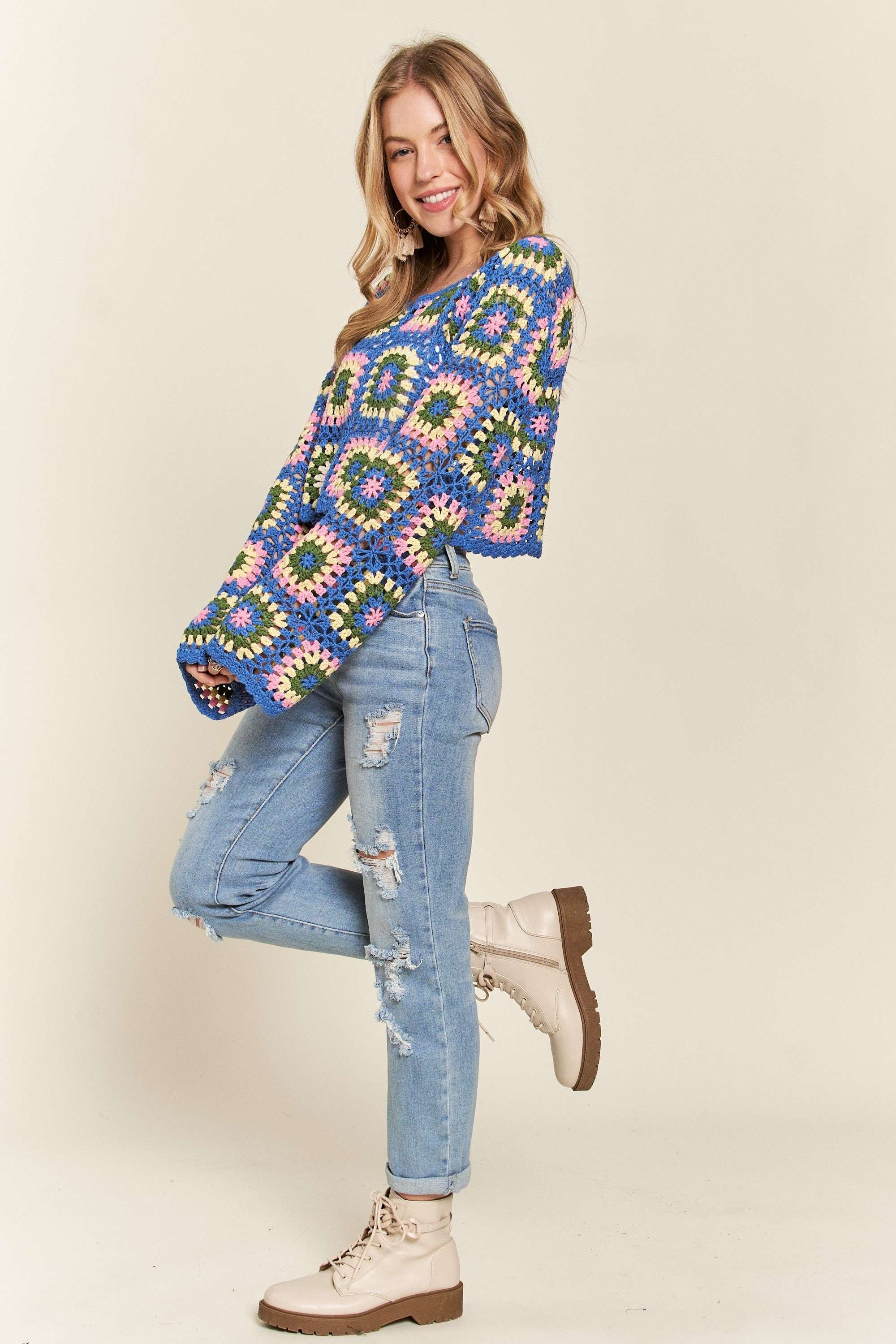 ADORA Multicolor Crochet Crop Top - DAME BOHEME