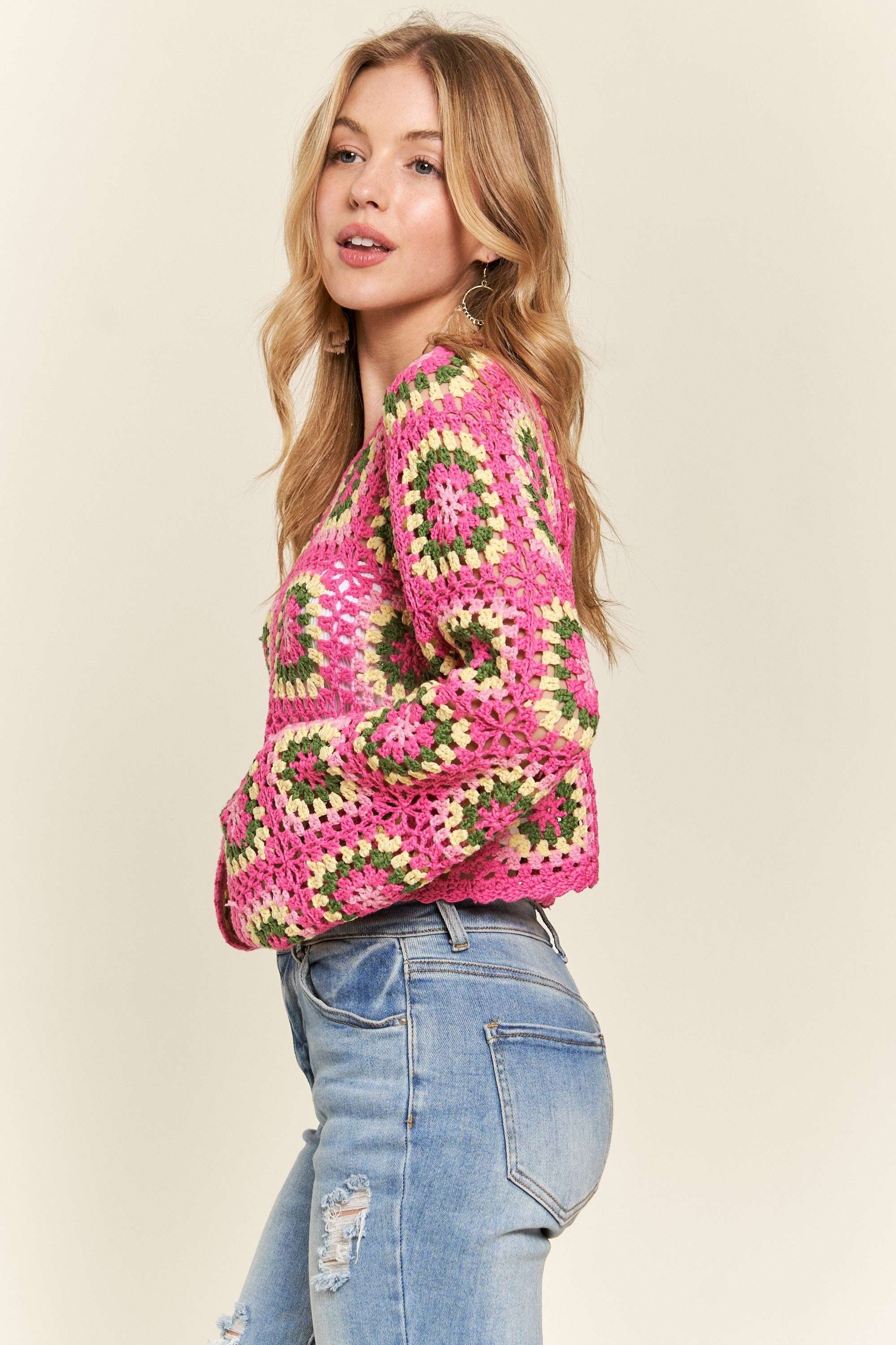 ADORA Multicolor Crochet Crop Top