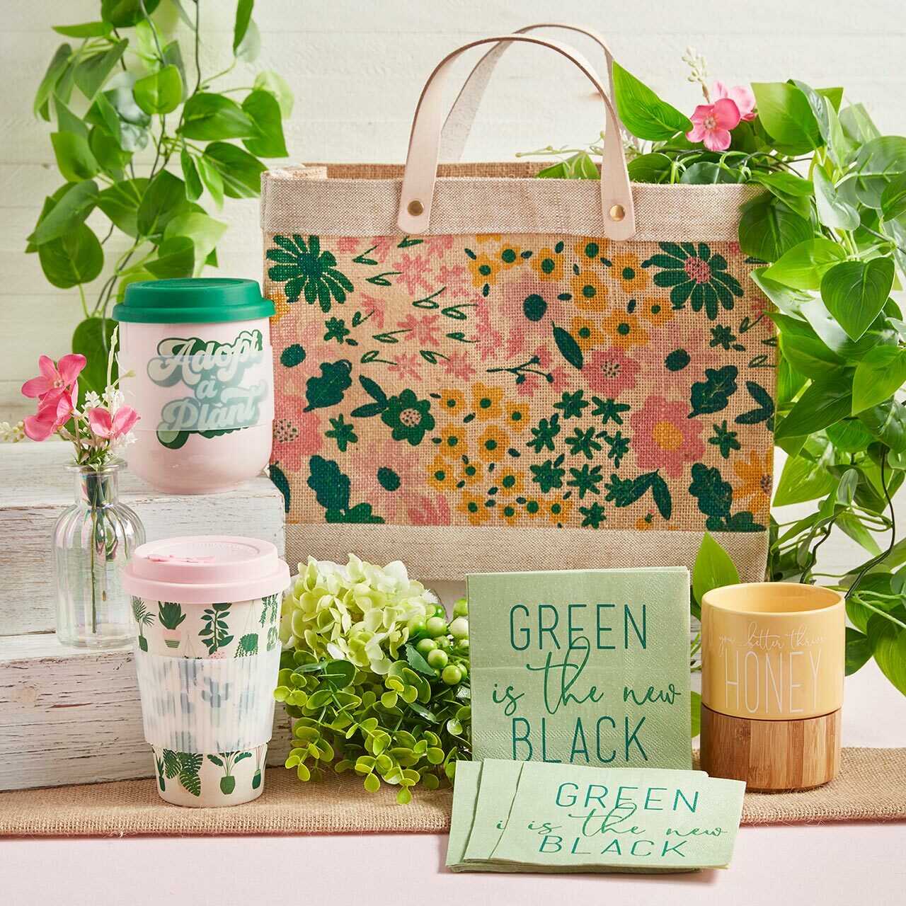 Adopt a Plant Ceramic To Go Mug | Holds 16 oz. | Eco Mug with Silicone Lid and Sleeve DAME BOHEME
