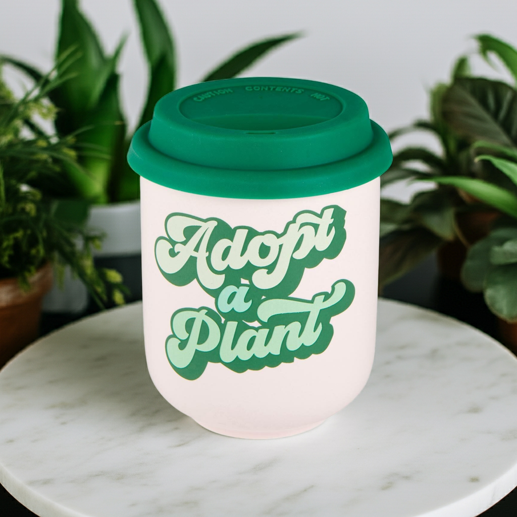 Adopt a Plant Ceramic To-Go Mug – 16 oz Reusable Eco Coffee Cup DAME BOHEME