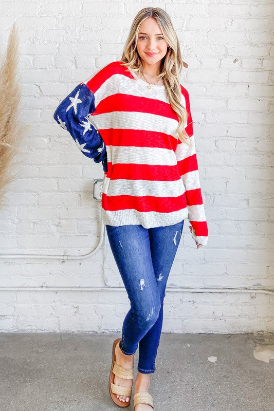 And The Why American Flag Long Sleeve Sweater Trendsi