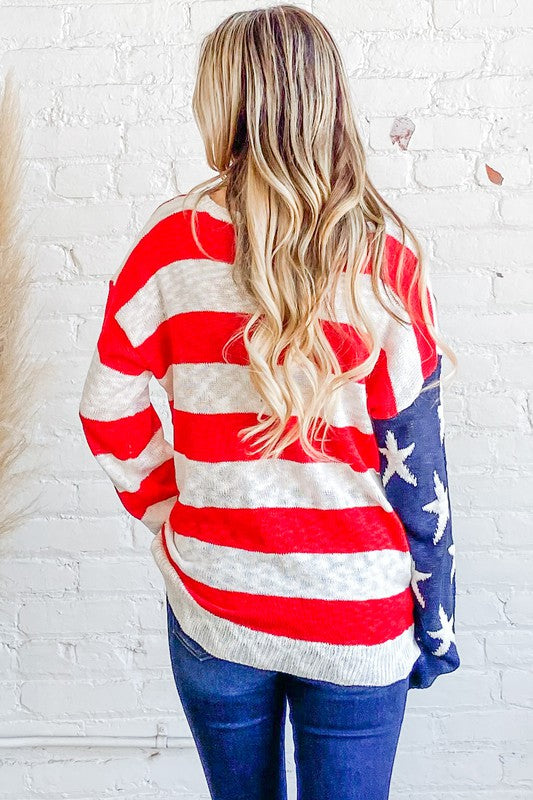 And The Why American Flag Long Sleeve Sweater Trendsi