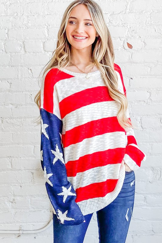 And The Why American Flag Long Sleeve Sweater Trendsi