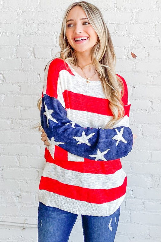 And The Why American Flag Long Sleeve Sweater Trendsi