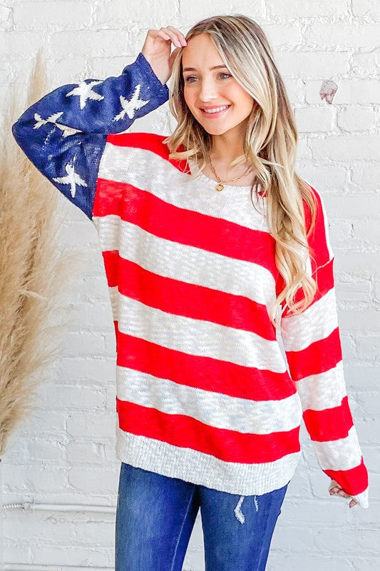 And The Why American Flag Long Sleeve Sweater Trendsi