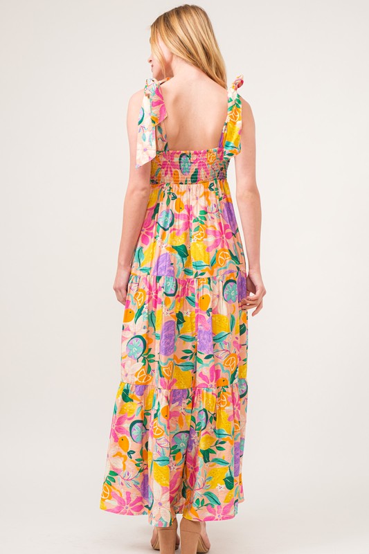 And The Why Shoulder Strap Tropical Fruit Maxi Dress - DAME BOHEME