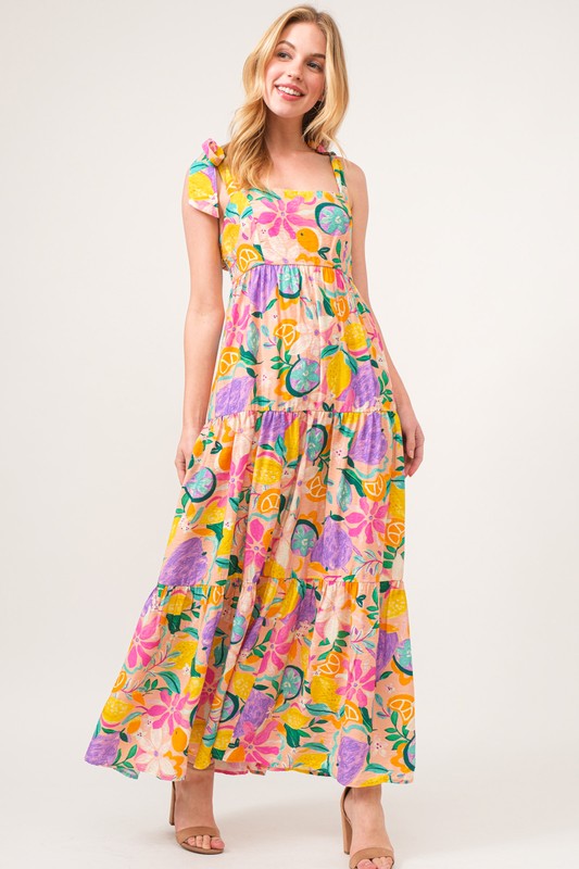 And The Why Shoulder Strap Tropical Fruit Maxi Dress - DAME BOHEME