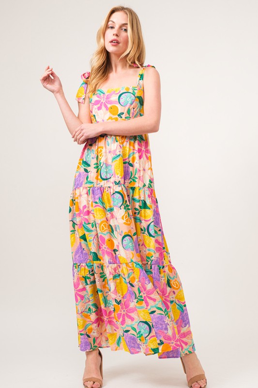 And The Why Shoulder Strap Tropical Fruit Maxi Dress - DAME BOHEME