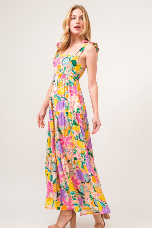 And The Why Shoulder Strap Tropical Fruit Maxi Dress - DAME BOHEME