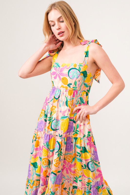 And The Why Shoulder Strap Tropical Fruit Maxi Dress - DAME BOHEME