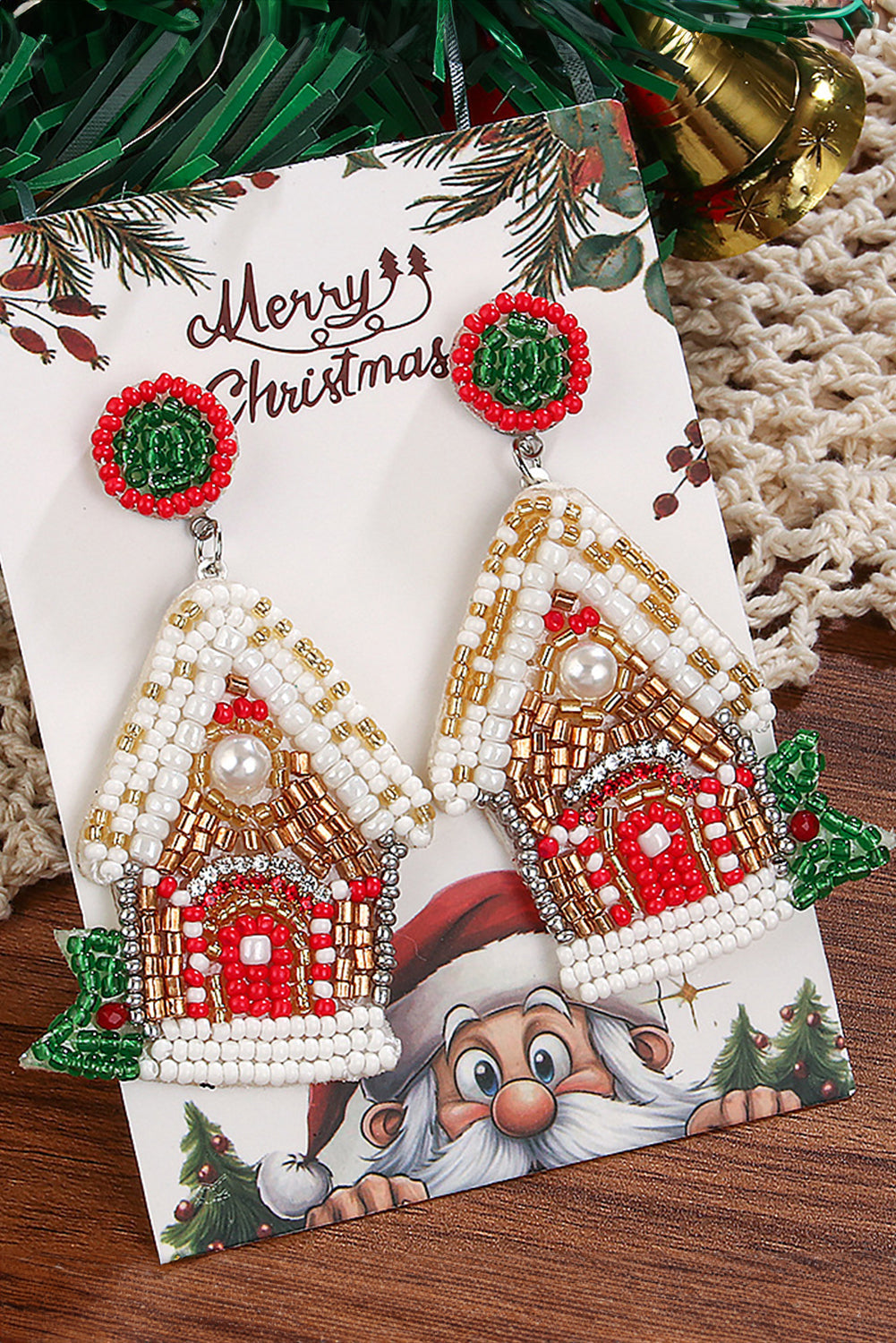White Christmas Style House Beaded Stud Dangle Earrings DAME BOHEME