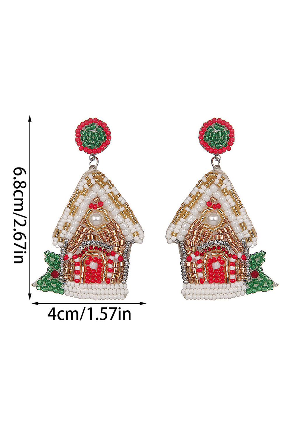White Christmas Style House Beaded Stud Dangle Earrings DAME BOHEME