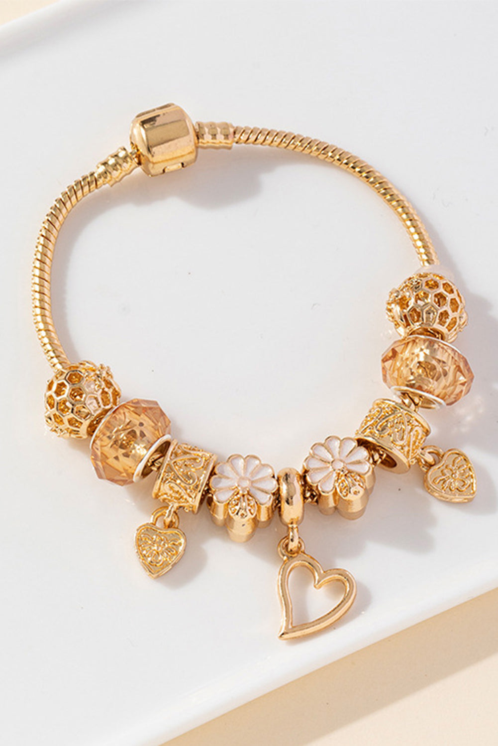 Gold Flower Heart Charm Plated Alloy Bracelet DAME BOHEME