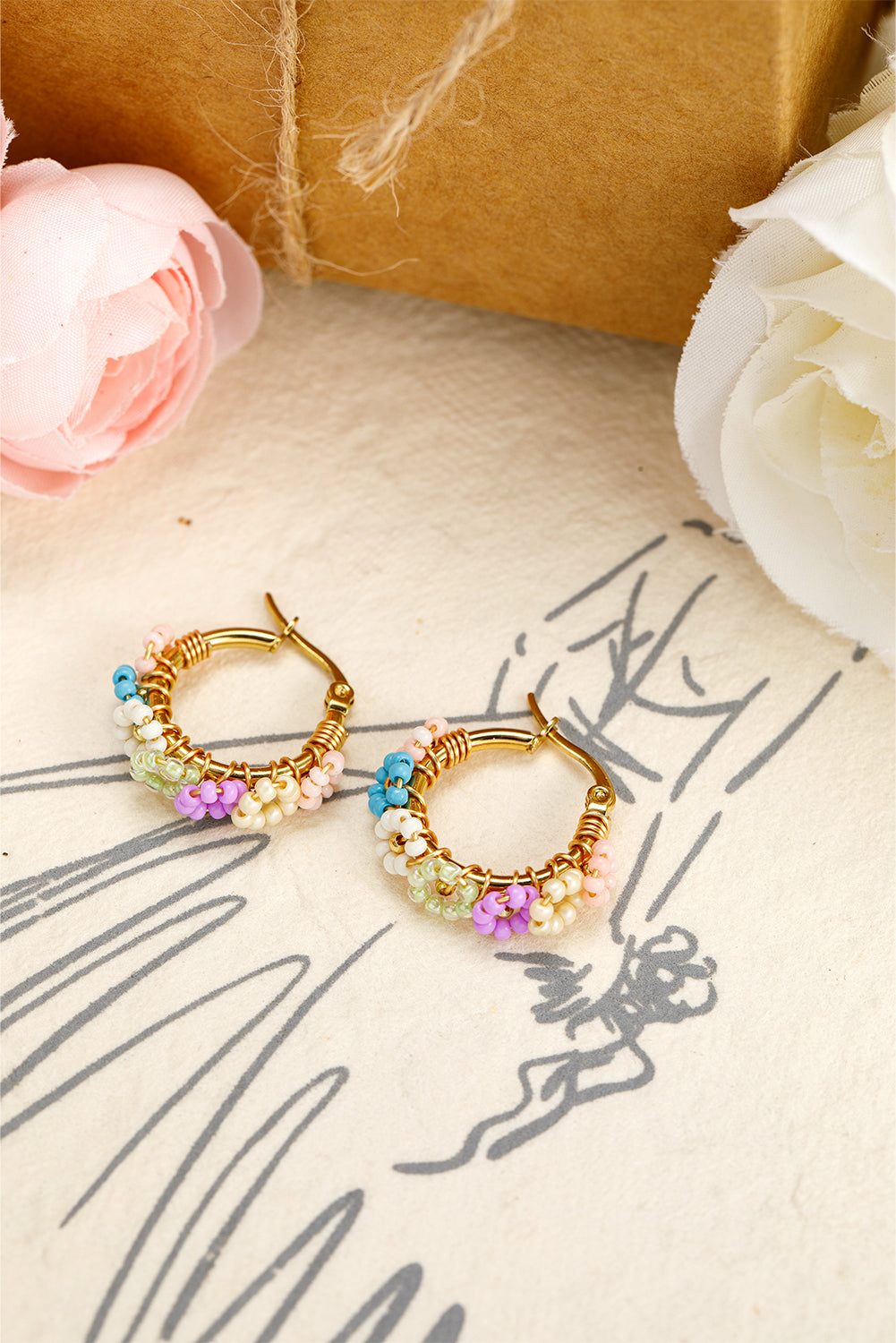 Gold Beaded Flower Hoop Earrings DAME BOHEME