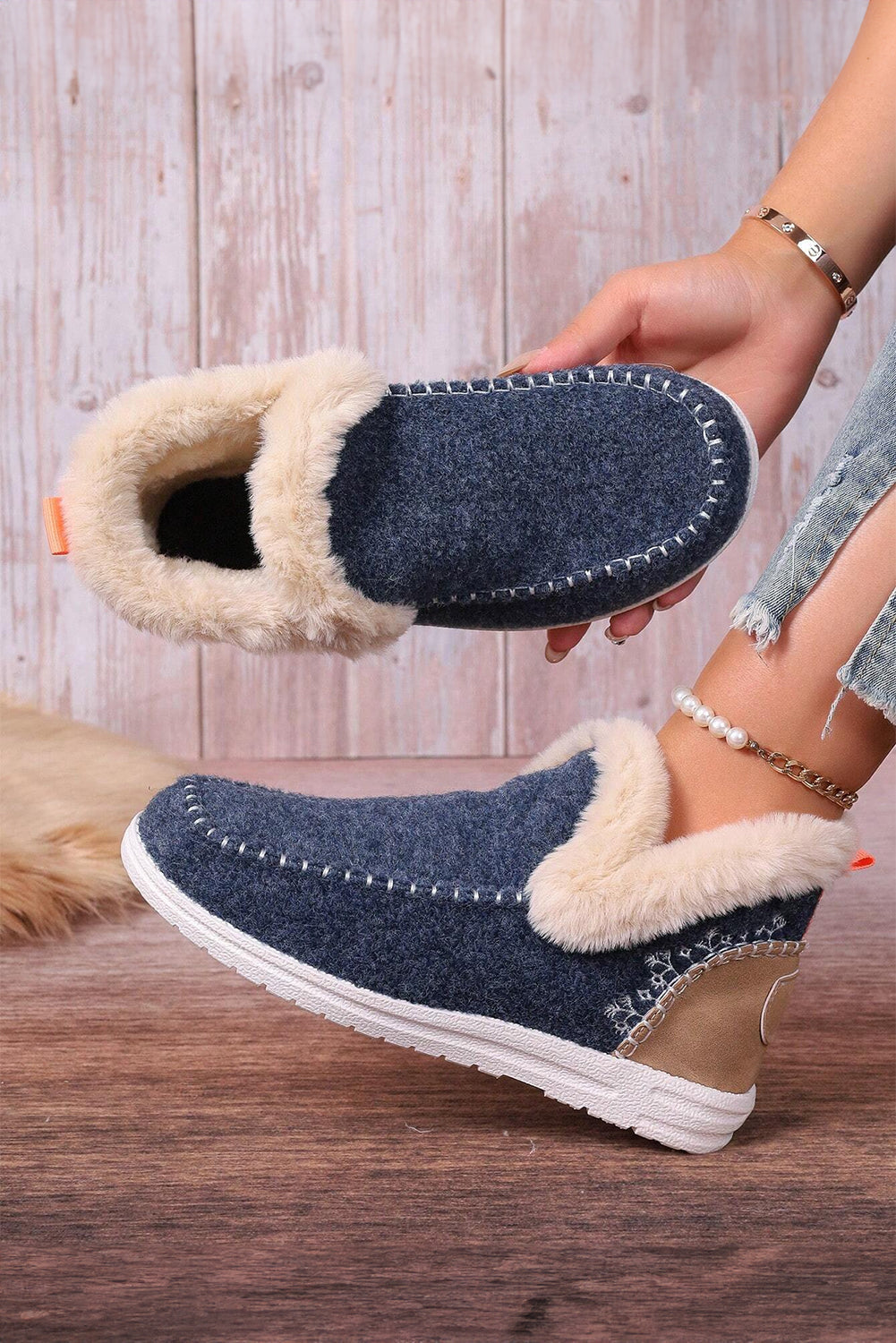 Anna Suede Stitching Plush Lined Anklet Boots DAME BOHEME