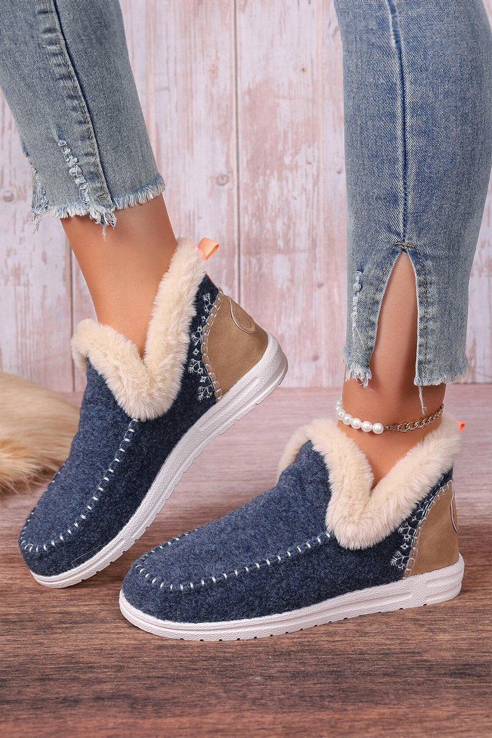 Anna Suede Stitching Plush Lined Anklet Boots DAME BOHEME