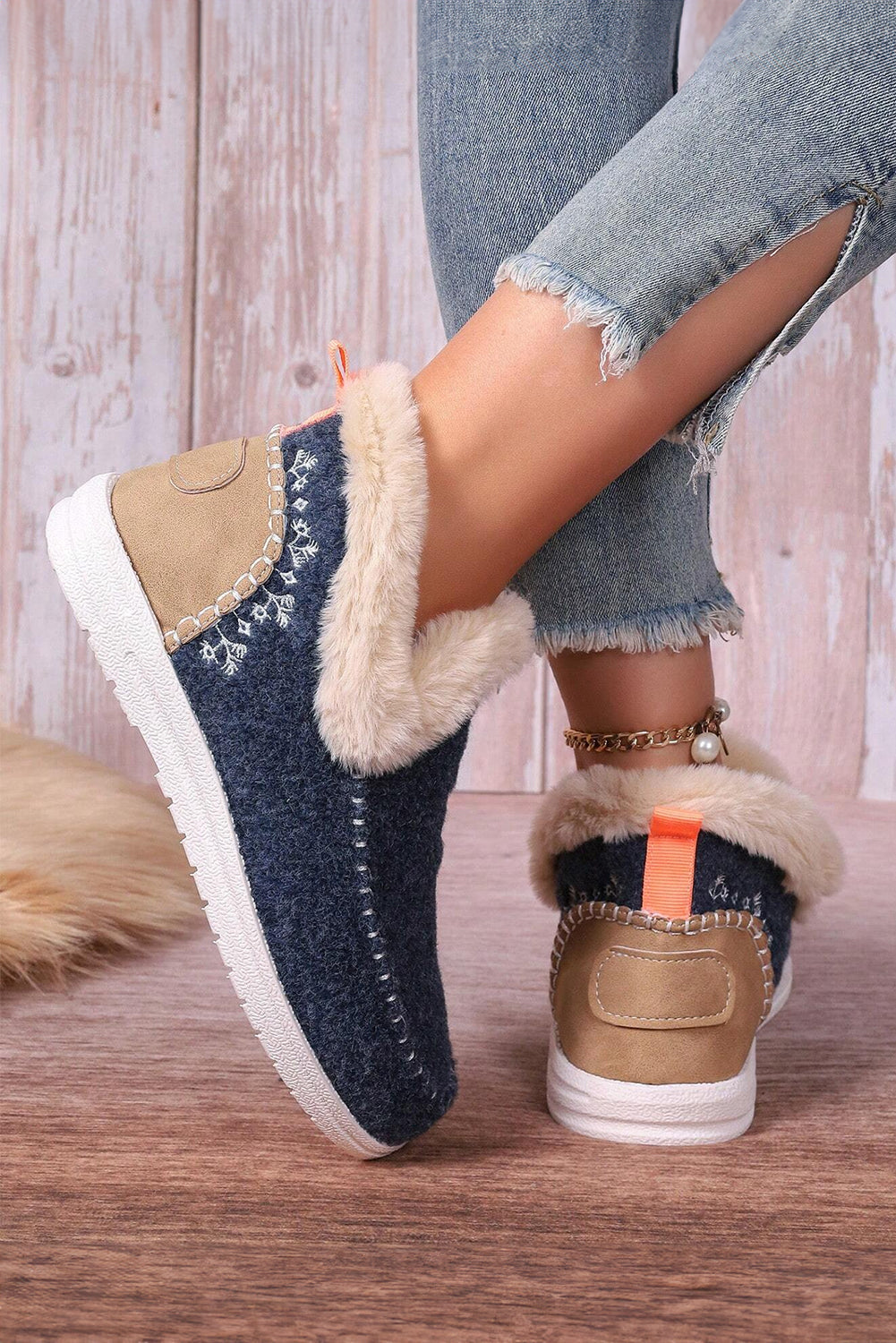 Anna Suede Stitching Plush Lined Ankle Boots DAME BOHEME