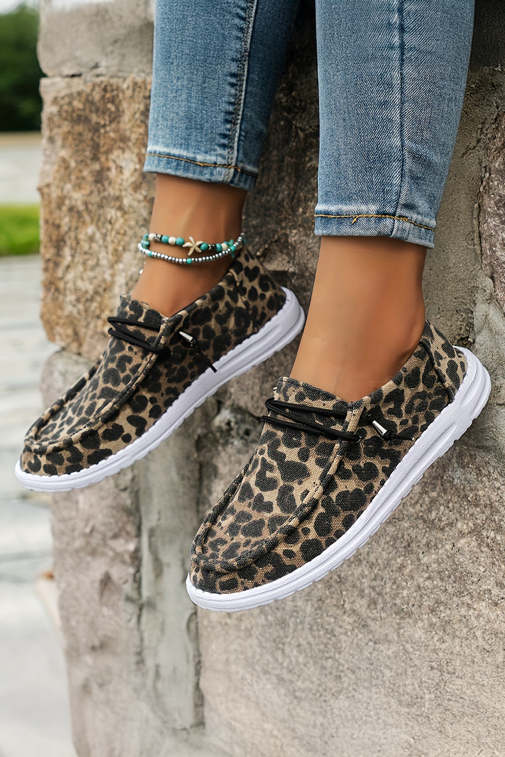 Kira Lace-up Decor Leopard Canvas Shoes DAME BOHEME