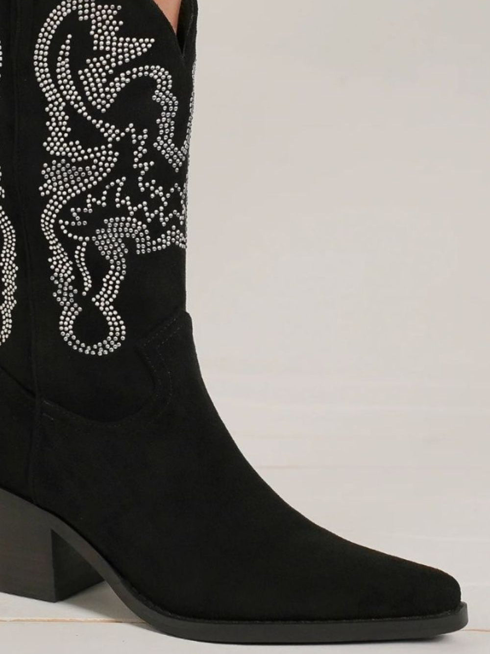 Beast Fashion Rhinestone Detail Point Toe Suede Boots Trendsi