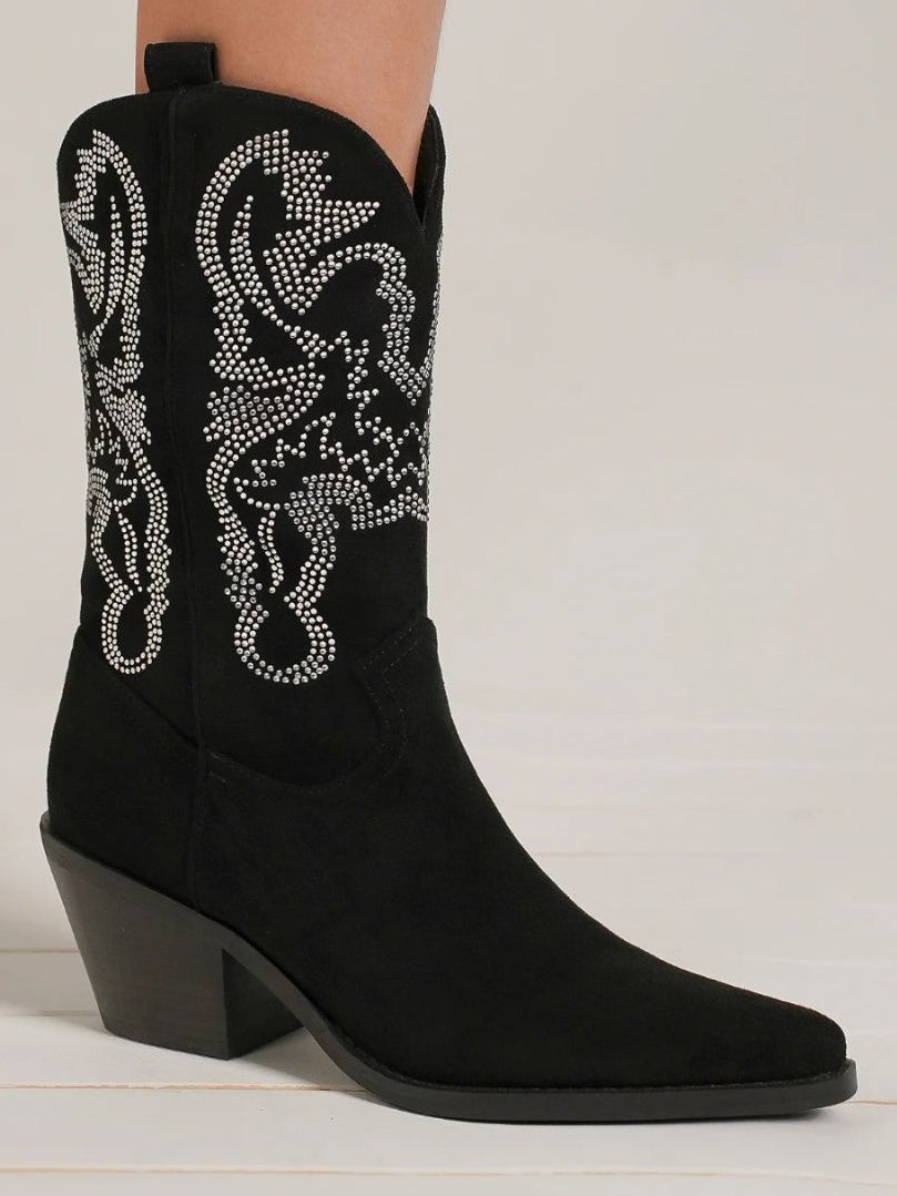 Beast Fashion Rhinestone Detail Point Toe Suede Boots Trendsi